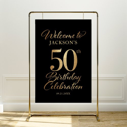 50th Birthday Black  Gold Welcome Sign