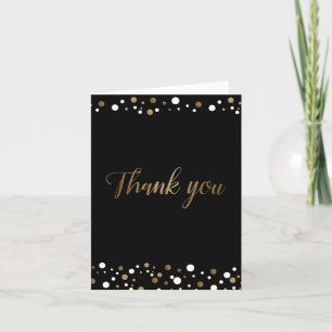 50th birthday black gold white confetti Script Letterpress Thank You Card
