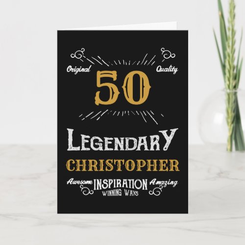 50th Birthday Black Gold White Elegant Funny Retro