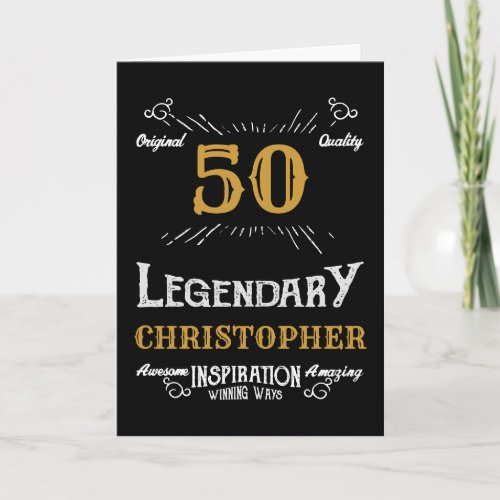 50th Birthday Black Gold White Elegant Funny Retro Card