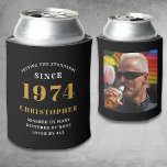 50th Birthday Black Gold With Photo Can Cooler<br><div class="desc">Personalized Birthday add your name and year can cooler with your photo on the rear. Edit the name and year with the template provided. A wonderful custom birthday party accessory. More gifts and party supplies available with the "setting standards" design in the store.</div>