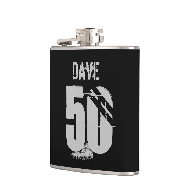 50th Birthday Black Name Bold Personalised  Flask (Left)