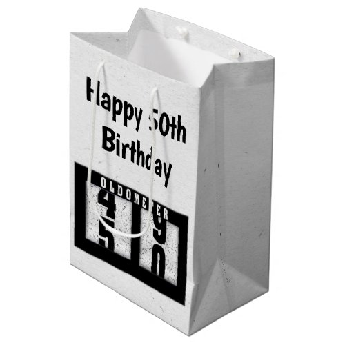 50th Birthday Black Odometer   Medium Gift Bag