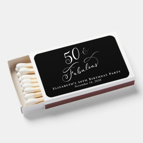 50th Birthday Black Party Favor Matchboxes