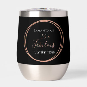 50th Birthday Black Rose Gold Birthday Party Favor Thermal Wine Tumbler