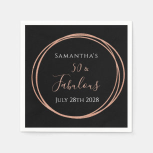50th Birthday Black Rose Gold Birthday Party Napkins