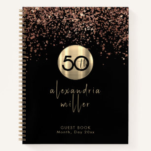 50th Birthday Black Rose Gold Glitter Guestbook Notebook