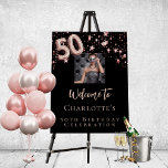 50th birthday black rose gold photo stars welcome foam board<br><div class="desc">A welcome board for a glamorous 50th birthday party.  A classic black background decorated with rose gold stars.  Personalize and add a photo and name.  Number 50 is written with a balloon style font.
Back: no design</div>
