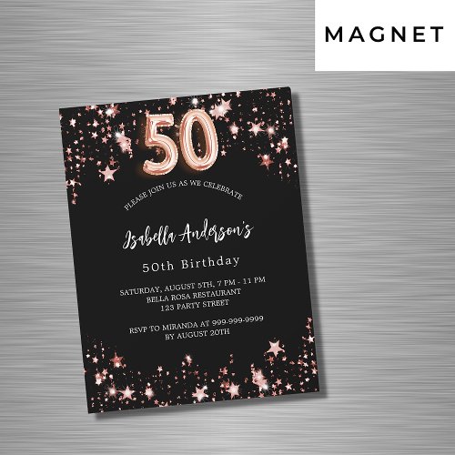 50th birthday black rose gold stars luxury magnetic invitation