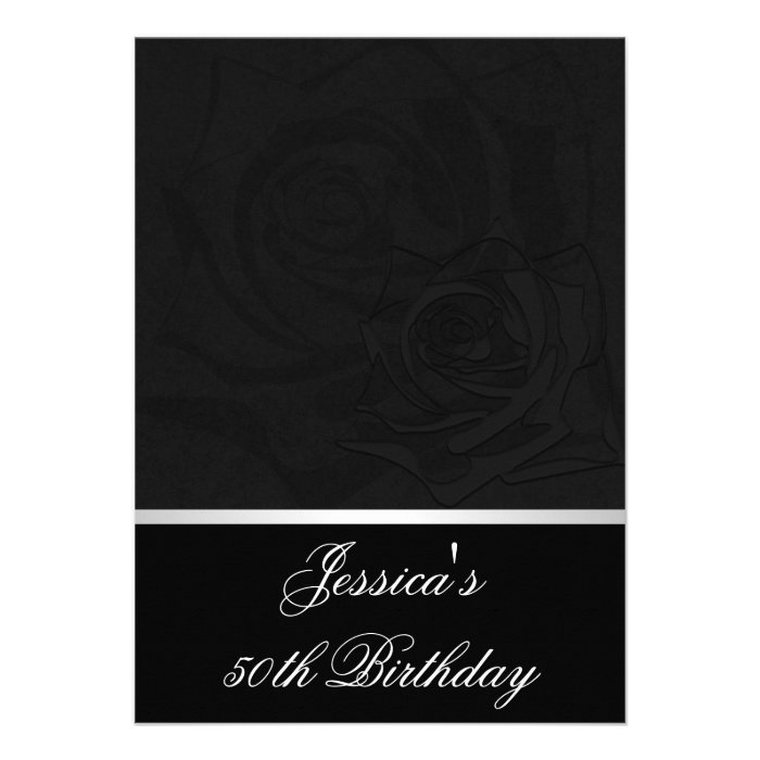 50th Birthday Black Roses White Satin Trim Party Custom Invites