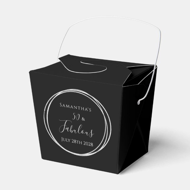 50th Birthday Black Silver 50 and Fabulous Party Favor Boxes (Front Side)