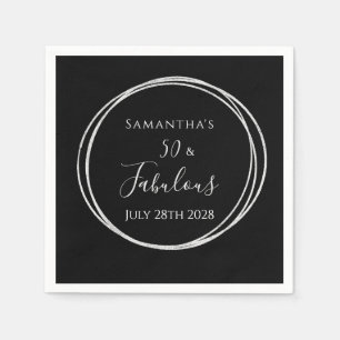 50th Birthday Black Silver 50 and Fabulous Party Napkins