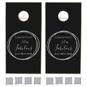 50th Birthday Black Silver Birthday Party Cornhole Set