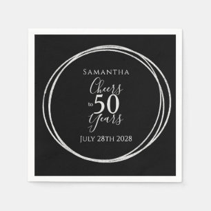 50th Birthday Black Silver Cheers to 50 Years Napkins