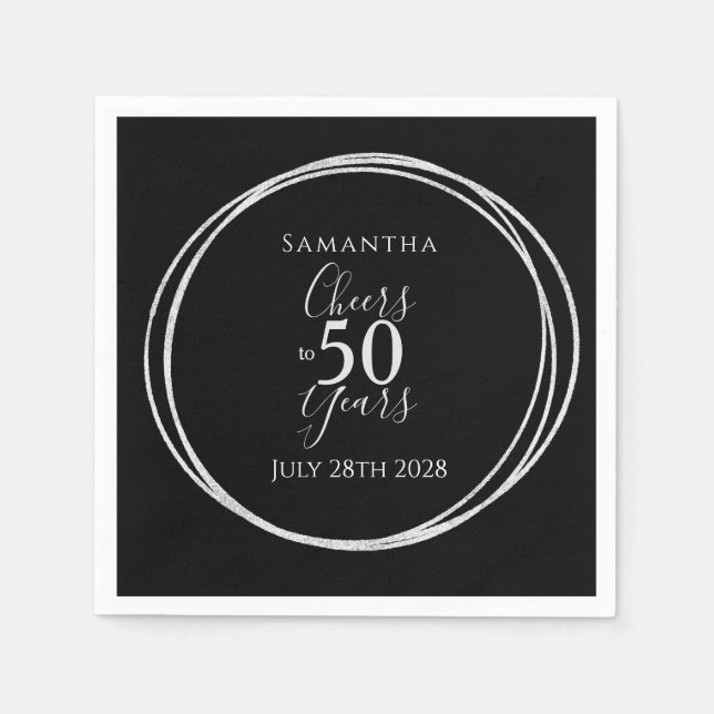 50th Birthday Black Silver Cheers to 50 Years Napkins (Front)