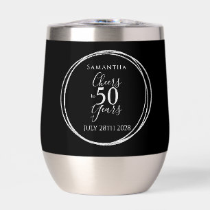 50th Birthday Black Silver Cheers to 50 Years Thermal Wine Tumbler