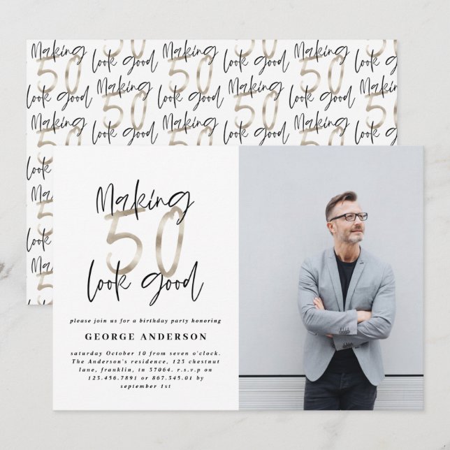 50th birthday black silver elegant modern unique (Front/Back)