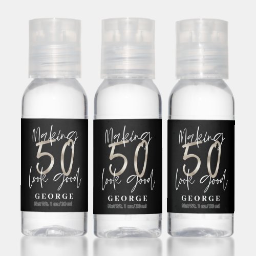 50th Birthday black silver glitter modern elegant Hand Sanitizer