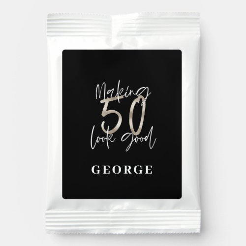 50th Birthday black silver glitter modern elegant Hot Chocolate Drink Mix