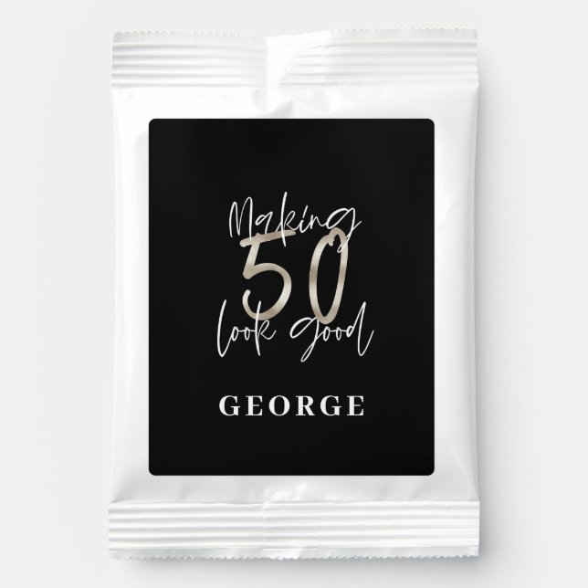 50th Birthday black silver glitter modern elegant Hot Chocolate Drink Mix (Front)