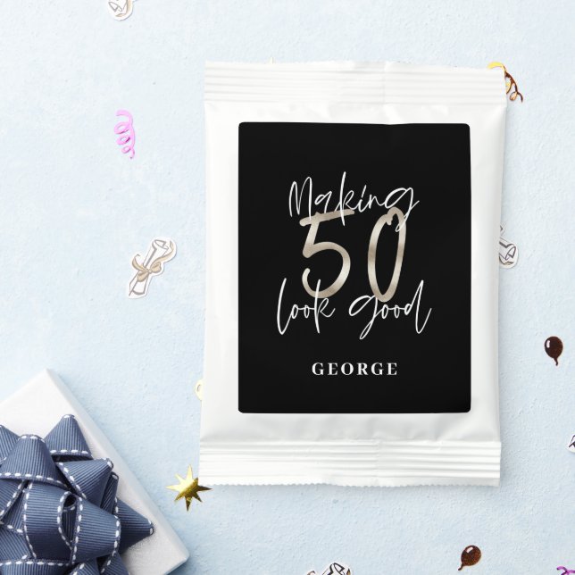 50th Birthday black silver glitter modern elegant Margarita Drink Mix (Packets)