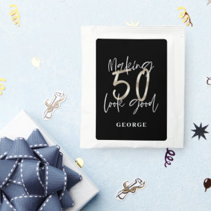 50th Birthday black silver glitter modern elegant Tea Bag Drink Mix