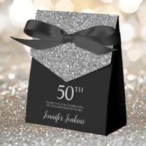 50th Birthday Black Silver Glitter Thank You Favor Boxes