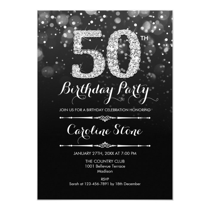 50th Birthday - Black Silver Invitation | Zazzle.com