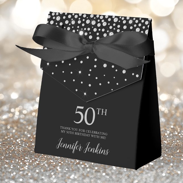 50th Birthday Black Sparkly Thank You Favor Boxes (Creator Uploaded)
