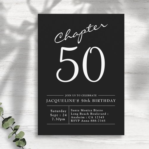50th Birthday Black White Chapter 50 Invitation