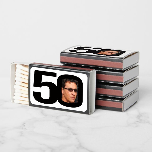 50th birthday black white custom photo party favor matchboxes (Stacked)