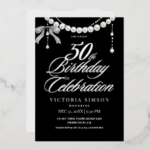 50th Birthday Black & White Foil Invitation