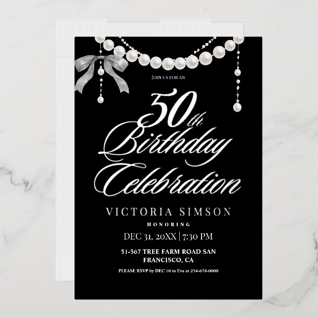  50th Birthday Black & White  Foil Invitation (Envelope)
