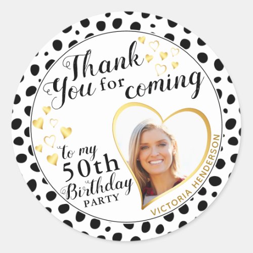 50th Birthday Black White Gold Favor Thank You Classic Round Sticker