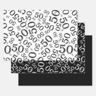 50th Birthday Black & White Number Pattern 50 Wrapping Paper Sheets