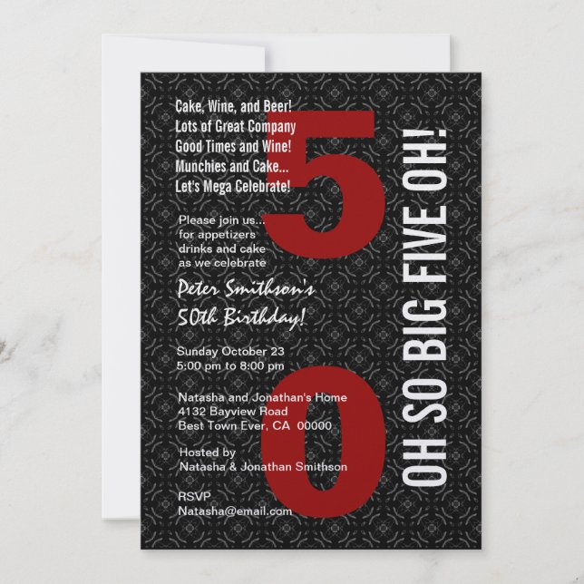 50th Birthday Black White Red BIG FIVE OH! W1489 Invitation (Front)