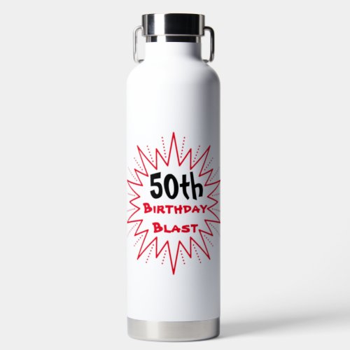 50th Birthday Blast Bold Red and Black Typography Water Bottle