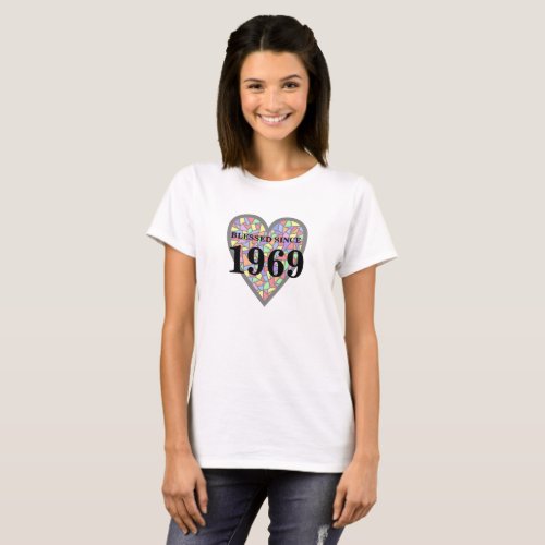 50th birthday Blessed since 1969 stained glass T_Shirt