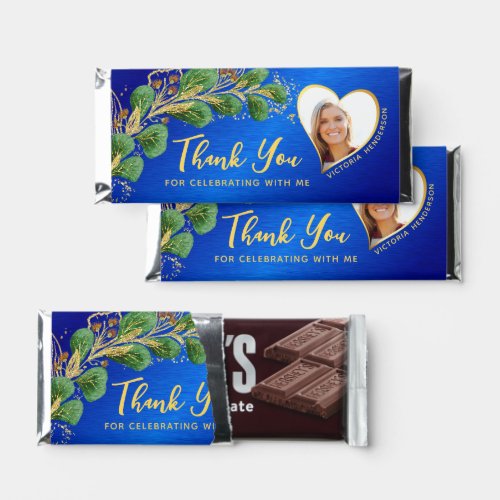 50th Birthday Blue and Gold Floral Thank You Hershey Bar Favors