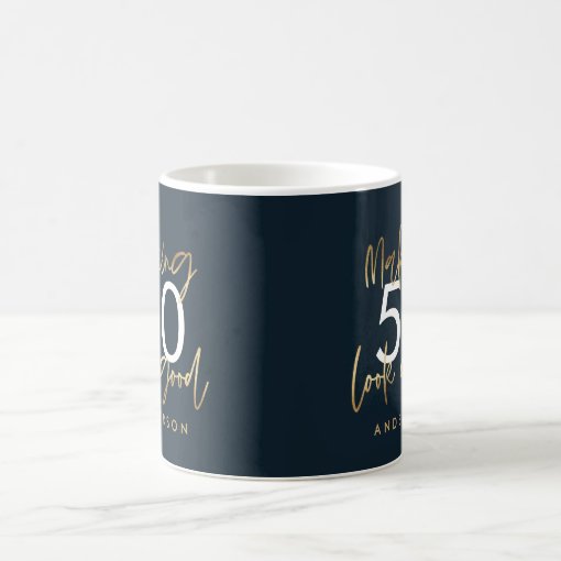 50th Birthday Blue And Gold Simple Elegant Coffee Mug | Zazzle