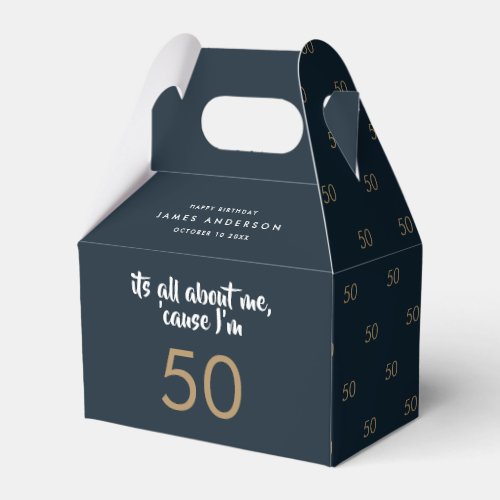 50th Birthday blue and gold simple elegant modern  Favor Boxes