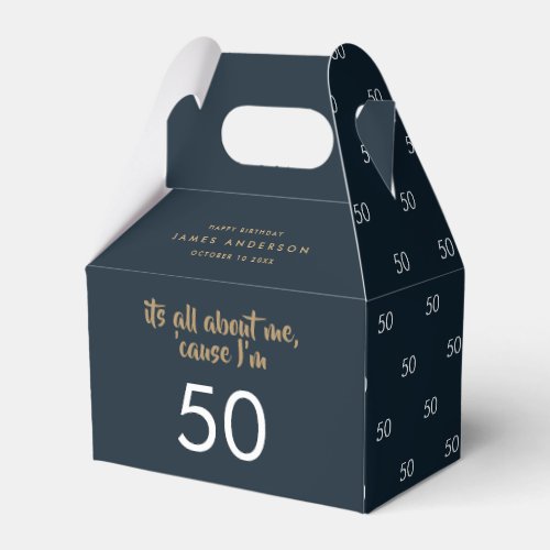 50th Birthday blue and gold simple elegant modern Favor Boxes