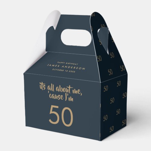 50th Birthday blue and gold simple elegant modern  Favor Boxes