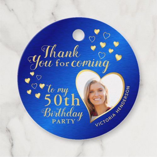 50th Birthday Blue and Gold Thank You Favor Tags