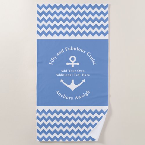 50th Birthday Blue and White Anchor Nautical Beach Towel