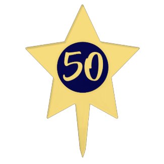 50th Birthday Blue and Yellow Star Shaped Cake Topper