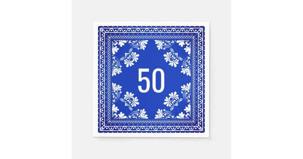 50th Birthday Blue Bandana Napkins Zazzle