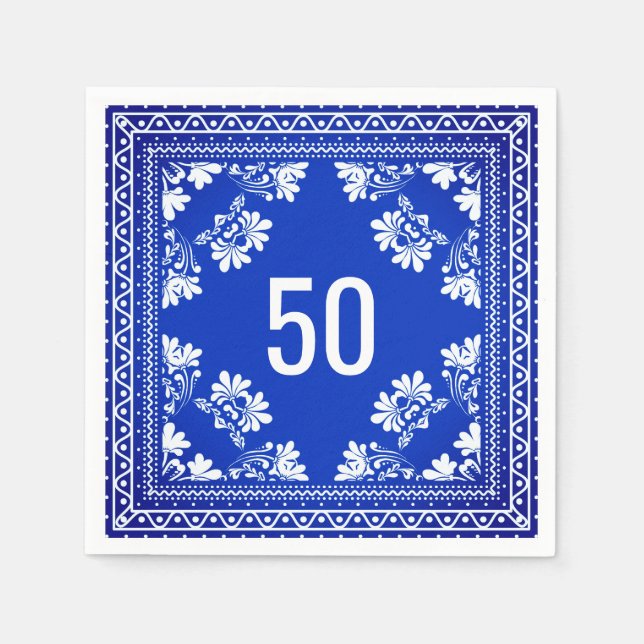 50th Birthday Blue Bandana  Napkins (Front)
