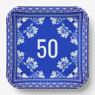 50th Birthday Blue Bandana  Paper Plates