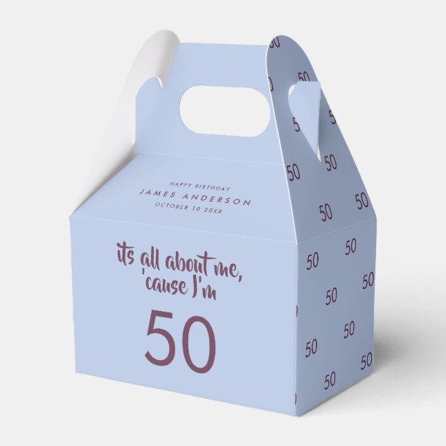 50th Birthday blue elegant modern  Favor Box (Front Side)